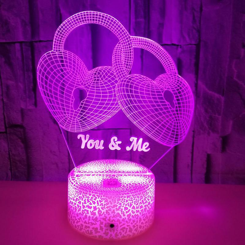

Love Heart Key 3D светодиодная настольная лампа, красочный ночник у кровати для жены, украшение для вечеринки, подарок на День святого Валентина, подарок на день рождения