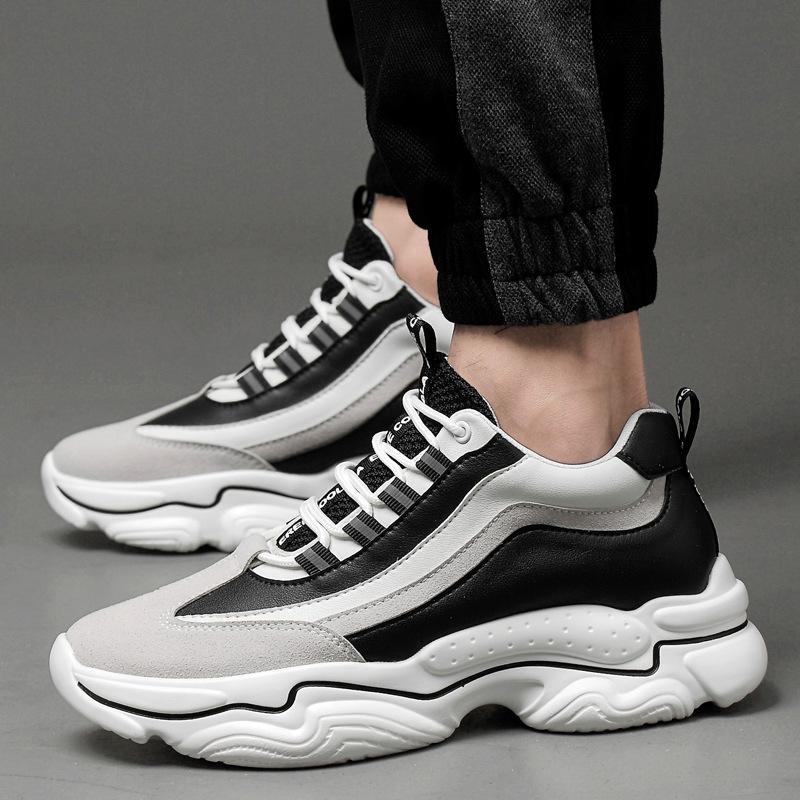 Chunky Heightening Sneakers Man Genuine Leather Mesh Elevator Shoes Warm Thick Sole Lift Men Shoes Increase Insole 6-10cm
