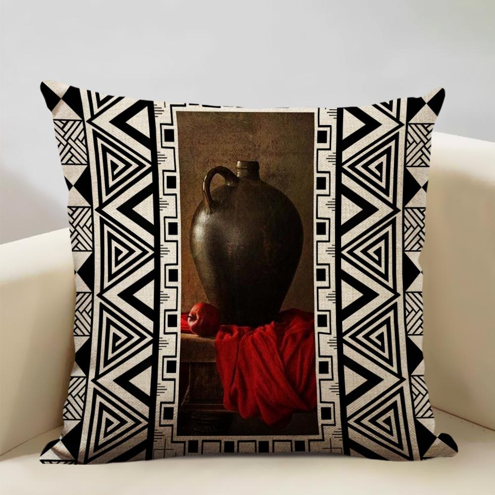 Geometric Cushion Cover Sofa Decorative Pillow Cover Home Living Room Ethnic Art Accessories 45x45cm Linen Double-sided Printing