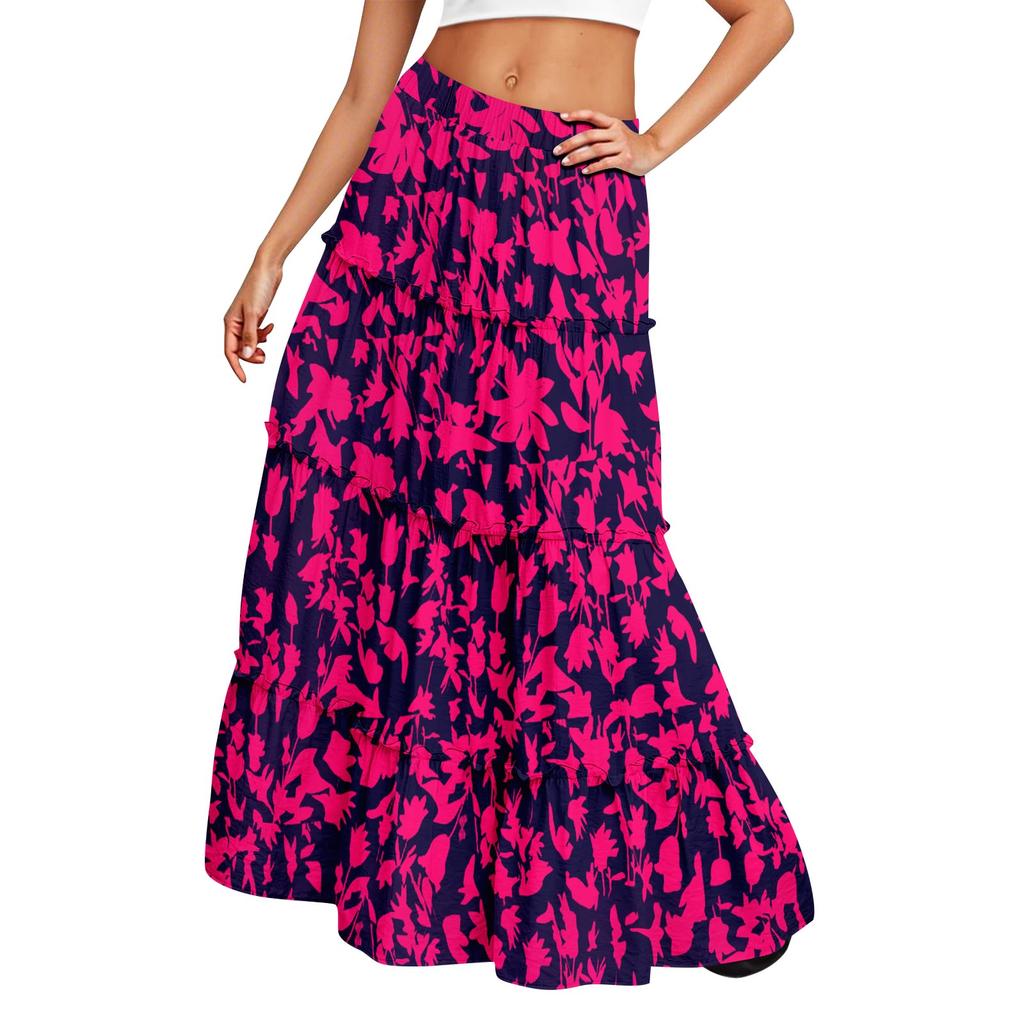 Dámská tištěná elastická pas volný lem dlouhá sukně