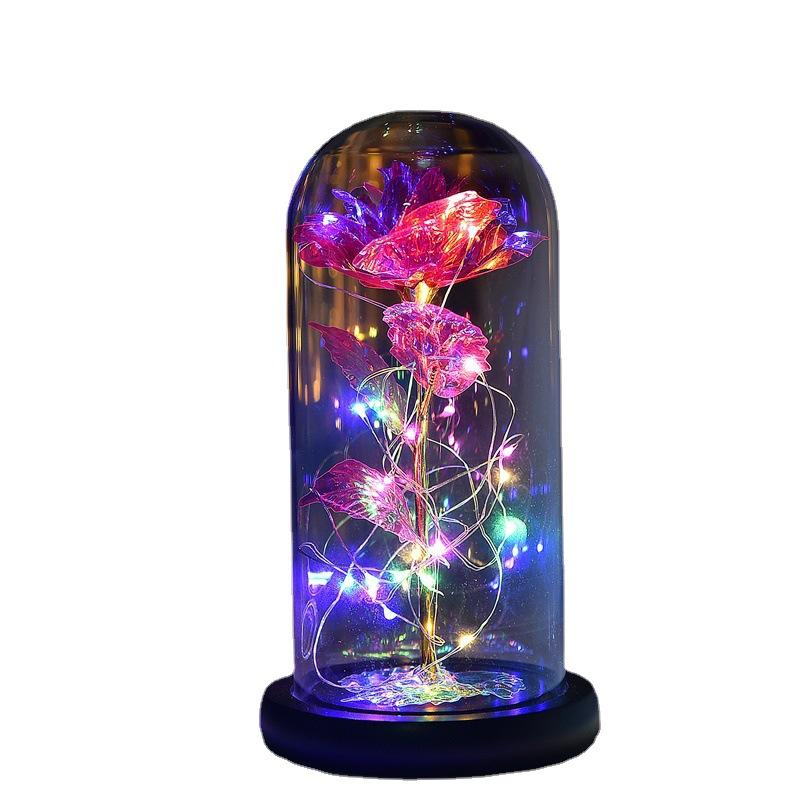 24K Gold Foil Rose with LED Glass Cover - Valentine's & Christmas Gift Vase