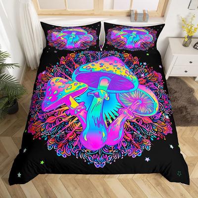Colored Mushroom Three-Piece Quilt Cover 3D Digital Printing Bedding Set Mandala Bed Cover