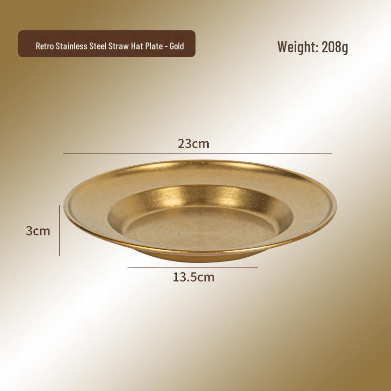 Retro Gold Stainless Steel Western Style Multi-Purpose Plate: Perfect for Pasta, Lobster, Dessert, Snacks, and Dim Sum