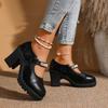 Fashion Mary Janes High Heel Pumps British Style Leather Shoes for Women 2025 Loafers Chunky Heels Shallow Mouth Single Shoes Black