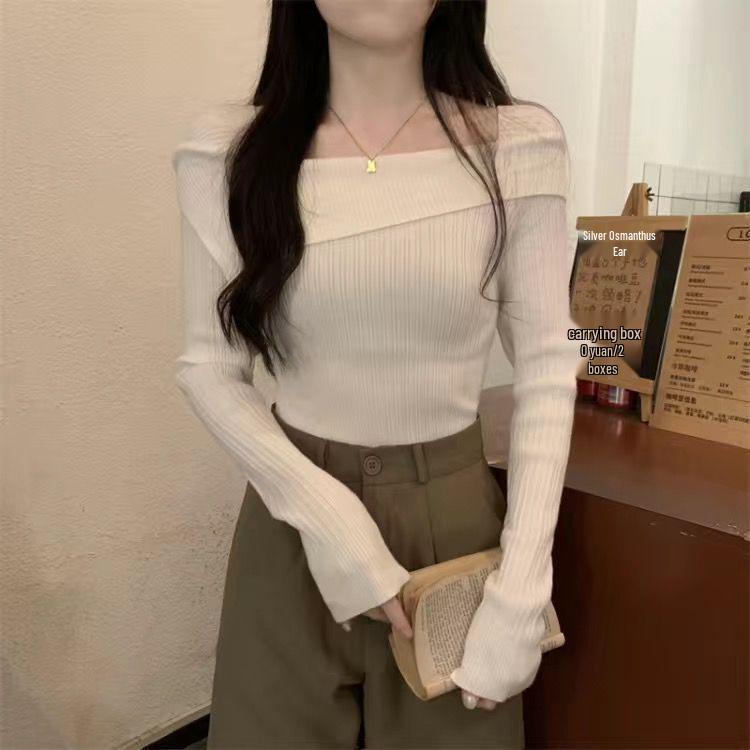 2024 Frühling/Herbst Damen Slim-Fit Ein-Schulter Strickpullover Basisschicht - Stilvoll & Hochwertig