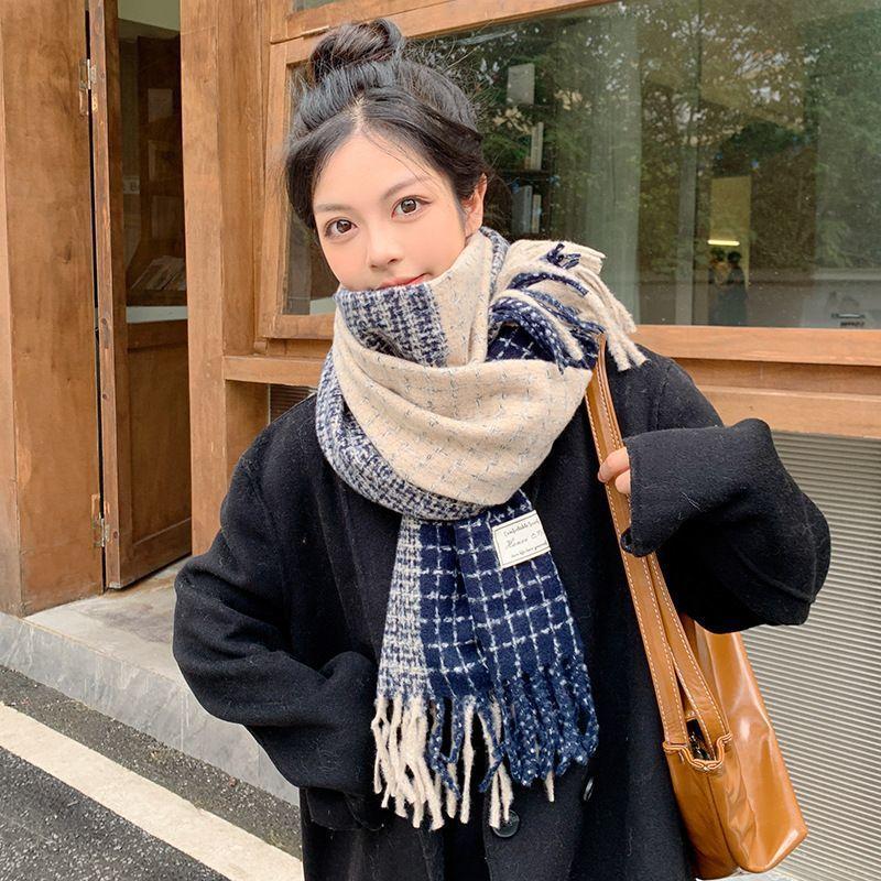 New Winter Scarf Contrasting Plaid Versatile Warm Imitation Cashmere Thickened Senior Student Couple Shawl Scarf Trendy