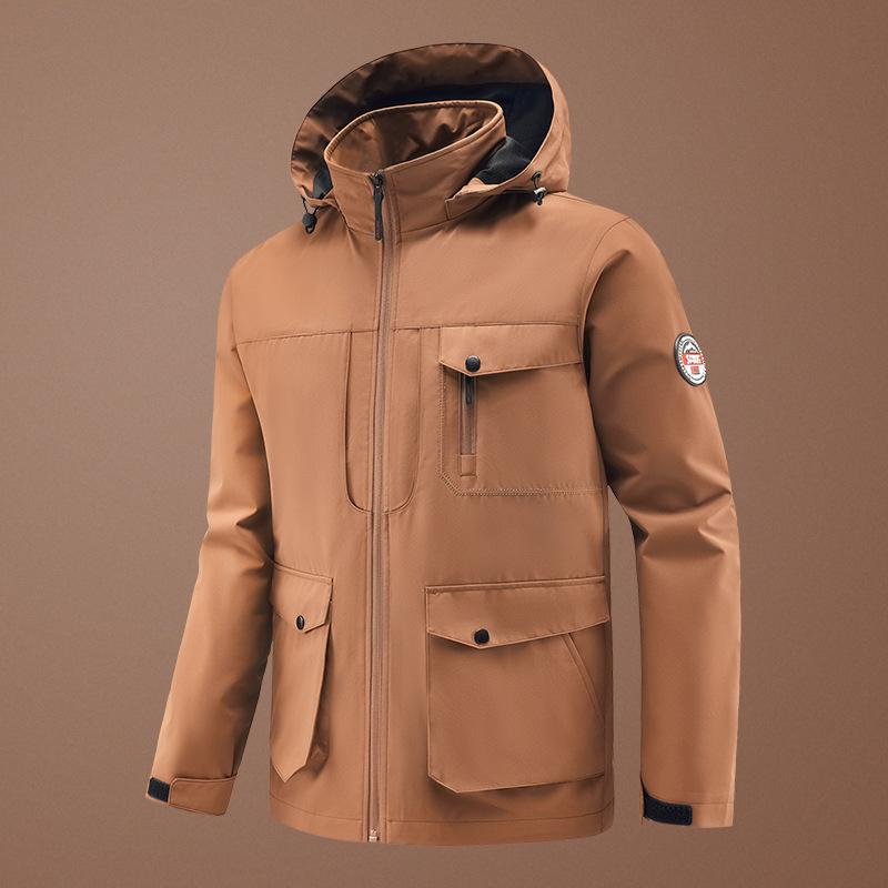 Spring and Autumn Multi-Pocket Men's Hooded Jacket Windproof Work Top Loose Plus Large Size Casual Sports Jacket