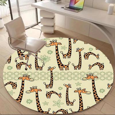 1PC Giraffe Pattern Office Round Area Rug, Mat Suitable For Office, Under Office Chairs Bedroom Living Room Home Decor, Room Deco