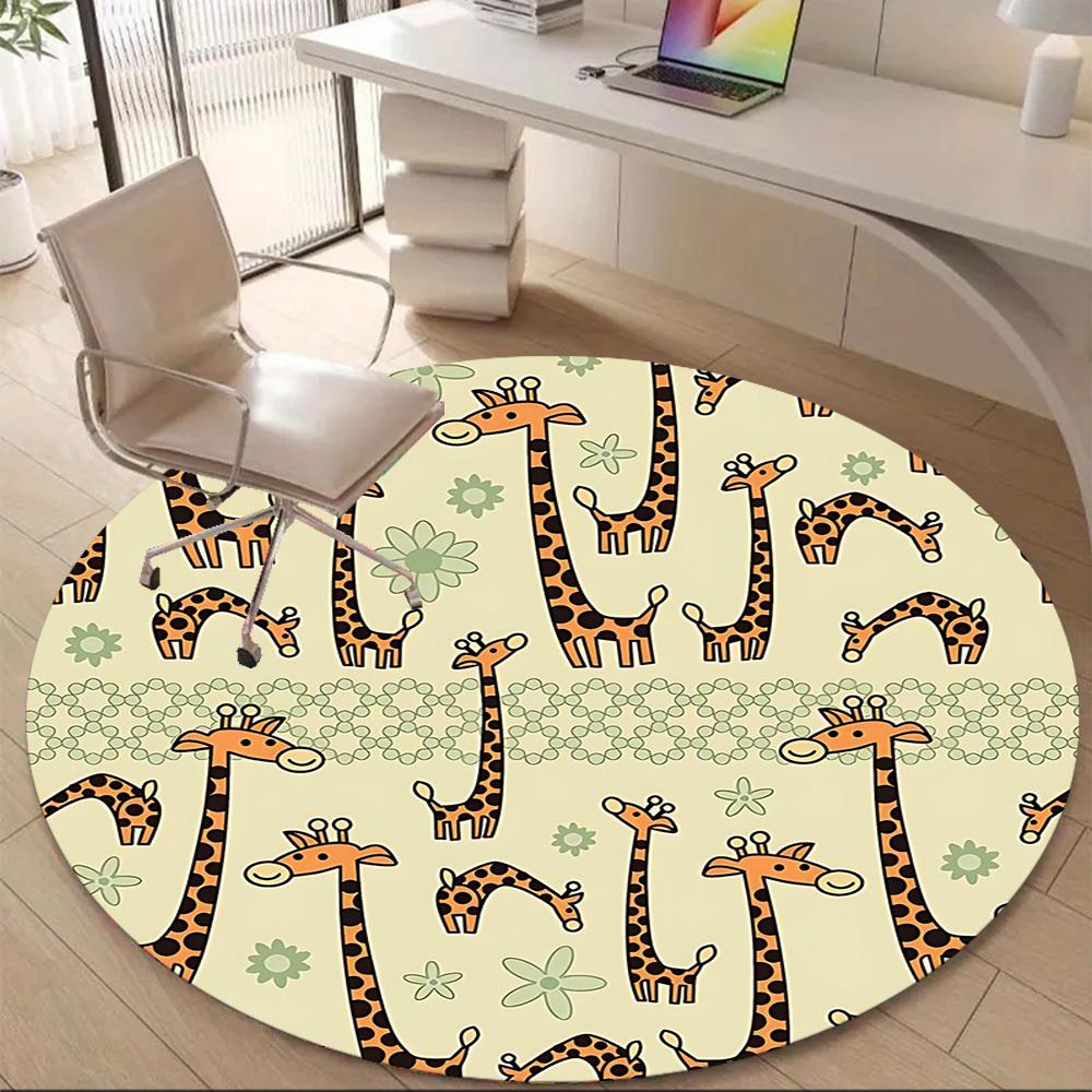 1PC Giraffe Pattern Office Round Area Rug, Mat Suitable For Office, Under Office Chairs Bedroom Living Room Home Decor, Room Deco