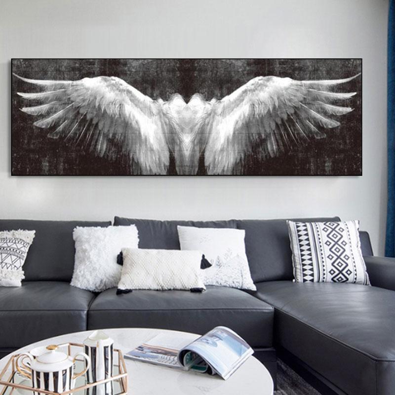 Angel Wings Canvas Painting Black and White Posters and Prints Vintage Abstract Wall Art Pictures for Living Room Home Decor