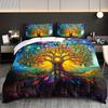Set di 3 Copripiumini e Trapunte Bohemian Albero della Vita Psichedelico Set Letto a Tema Mandala Vibrante