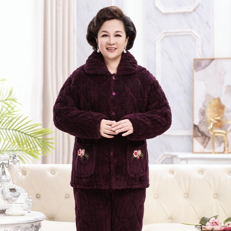 Three-layer Thickened Fleece Padded Pajamas Women's Winter Coral Fleece Extra Thick Hunan Loungewear