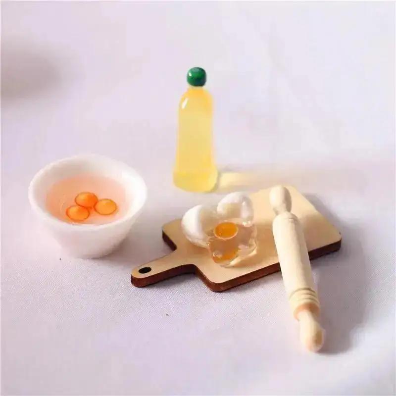 5Pcs/Set Cute Rolling Pin Eggs Bowl Olive Oil Set Kitchen Accessories 1:12 Dollhouse Miniature Home Decor Living Room Decoration