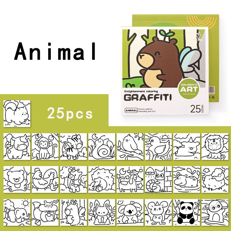 

Cartoon convenient coloring book, 25 mini watercolor coloring books, painting album note coloring book зелёный