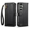 ESEBLE E11 For Samsung Galaxy S24 Case Zipper Pocket Litchi Texture Leather Phone Cover with Mirror and Wrist Strap