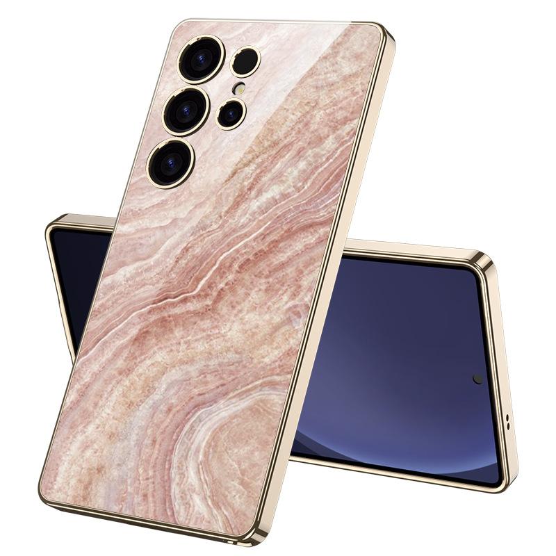 Marble Mobile Phone Case Suitable for Samsung S25 Ultra Glass Case Simple Style Men and Women Fashion Electroplated PC Hard