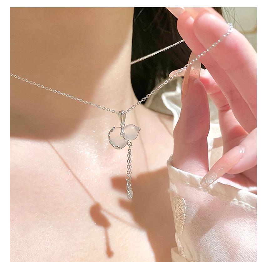 Women's S925 Sterling Silver Tassel Gourd Necklace with Chalcedony - Chinese Style Clavicle Chain
