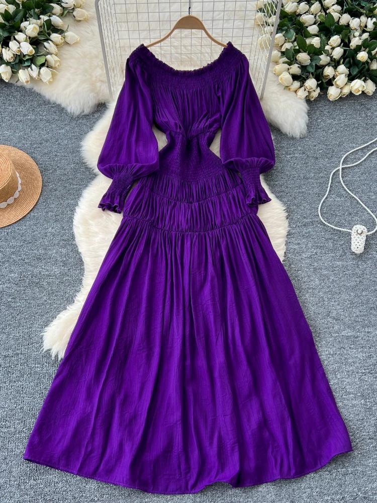 Autumn France Elegant Formal Occasion Dress Women Solid Slim Lantern Sleeve Open Fork Party Dress Female Fashion Robe Ball Gown