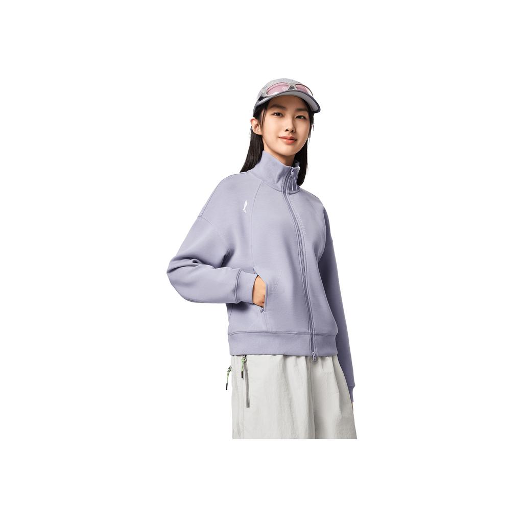 Li Ning Fitness Series Loose Fit Stand Collar Logo Stitching Jacket Women Jacket AWDVF84-4