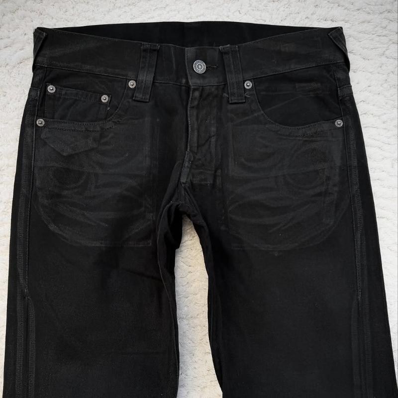 Vintage X Ray Waxing Tribal Embroidery Men's Flared Jeans Gothic High Street Unisex Punk Slim Fit Jeans Y2K Baggy Flared Jeans