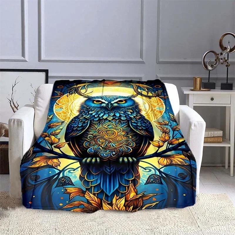 Owl Pattern Throw Blanket Warm Soft Fluffy for Kids  Adults Ideal for Sofa Bed Outdoor Travel Camping Cartoon Design  Sizes Avai