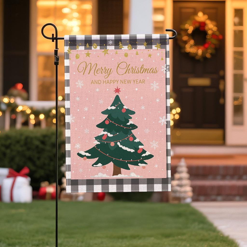 Merry Christmas Hanging Flags Garden Flag Banner Santa Claus Double-sided Printing Faux Linen Flags Home Garden Decoration