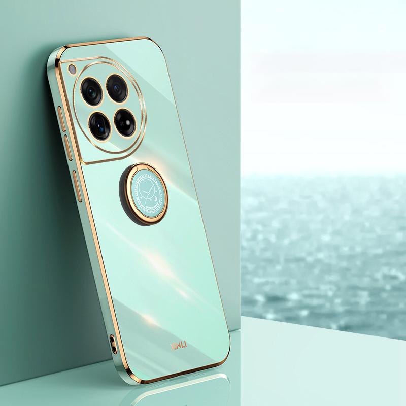 

XINLI For OnePlus 12 5G Case Electroplaing TPU Cover with Ring Kickstand Cyan