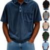 Mens Loose Corduroy Single Pocket Short Sleeve Casual Polo Shirt