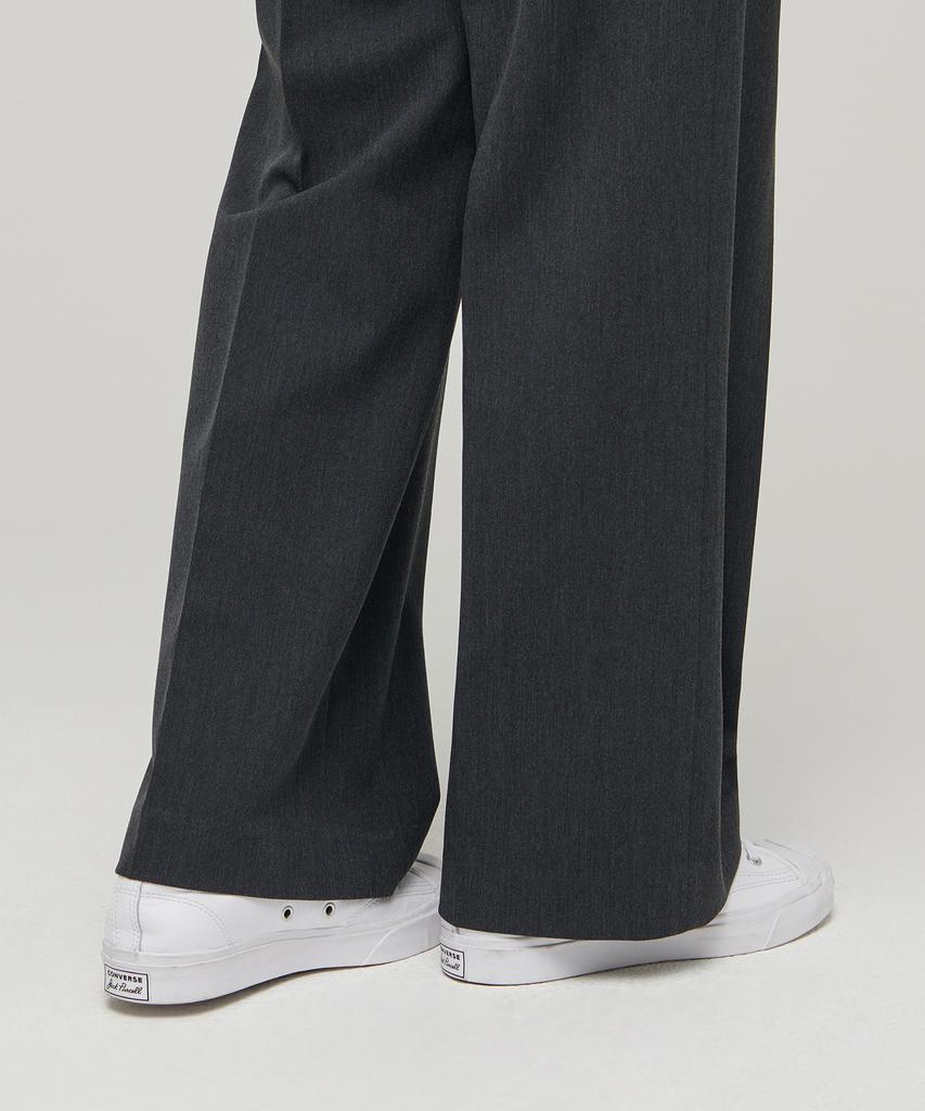 MUSINSA STANDARD WOMAN Women'S Wide Hidden Elastic Waist Slacks [Charcoal Gray]