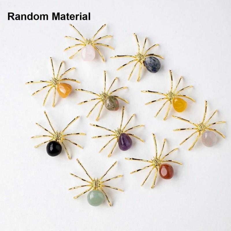 1PC Natural Crystal Rolling Stone Spider Ornament - Authentic Black Metal Gothic With, Serving As a Live Visual Decoration