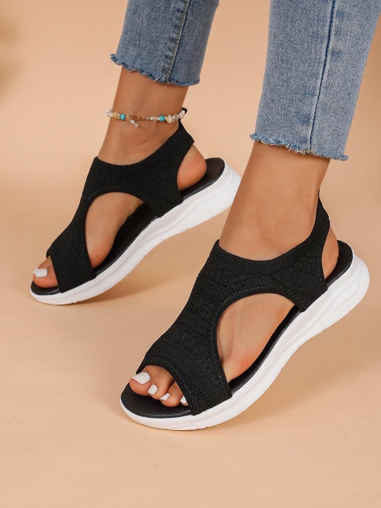 Large size thick-soled fish mouth sandals fly-woven mesh breathable one-pedal mesh casual sandals women's shoes