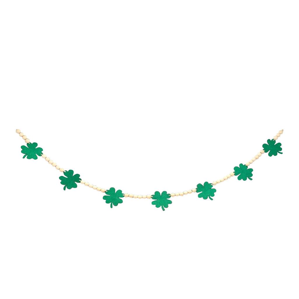 St. Patrick's Day Four-Leaf Garland With Jute Rope And Wooden Beads, Irish Party Wall And Door Hanging Ornament Decor