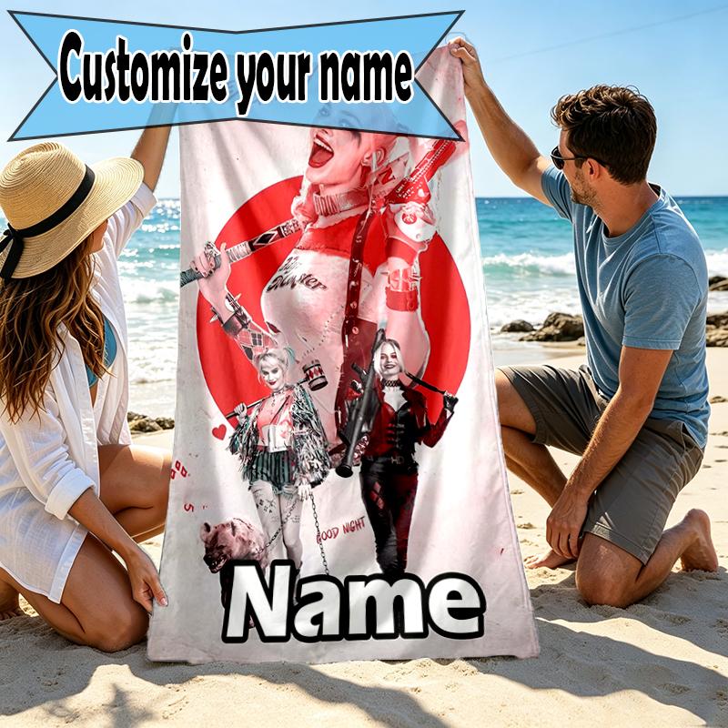 Custom Name Personalized Superhero Print Beach Towel, for Trip Camping Beach Party Home Decor, Birthday Gift for Family & Friends
