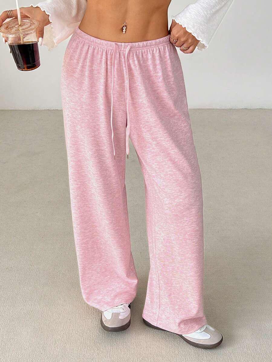 

Women s Solid Color Drawstring Waist Knit Casual Pants XL розовый