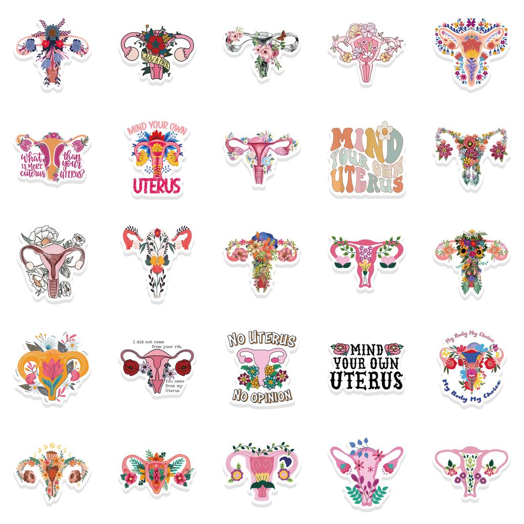50 Feminist Uterus Floral Graffiti Stickers Decorate Suitcase Pen Guitar Notebook Waterproof Explosive