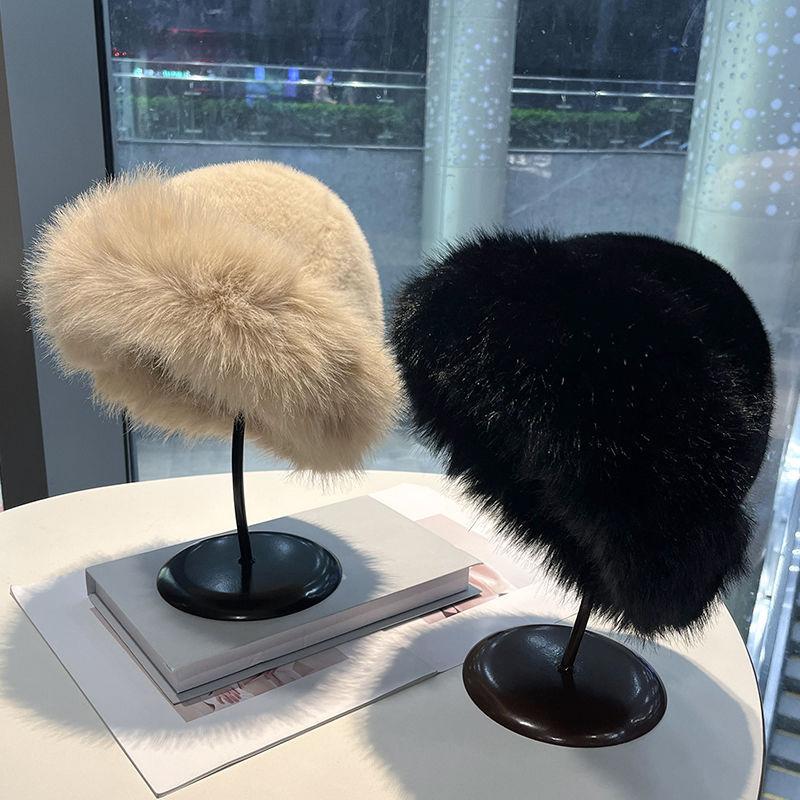 Fur Hat Women Warm Snow Ski Cap Female Faux Fox Fur Thick Warm Winter Hat Lady Windproof Hat Ear Warmer Bonnet