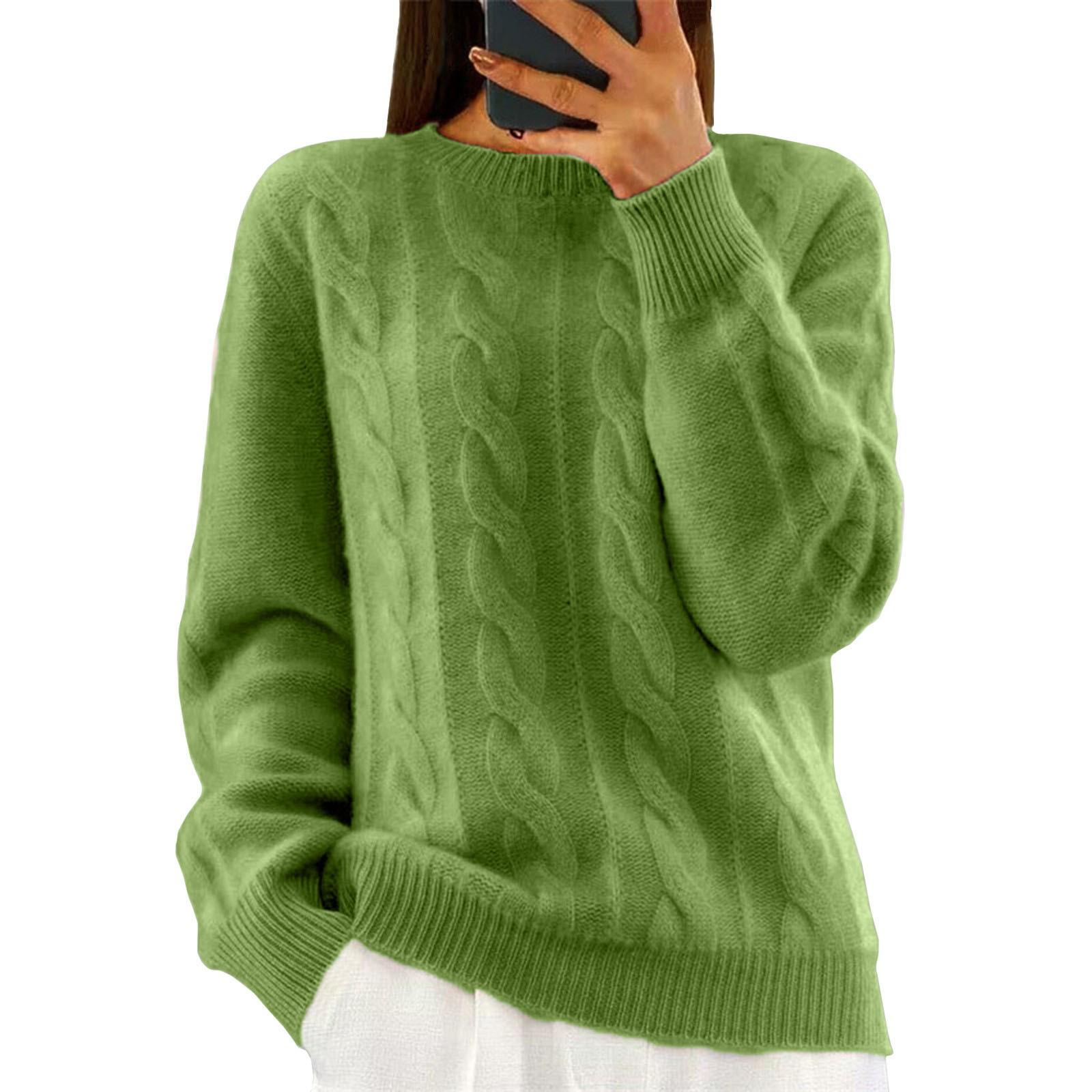 

Женская мода однотонный длинный рукав витой цветок V-образный вырез трикотаж пуловер топ свитер XL зелёный