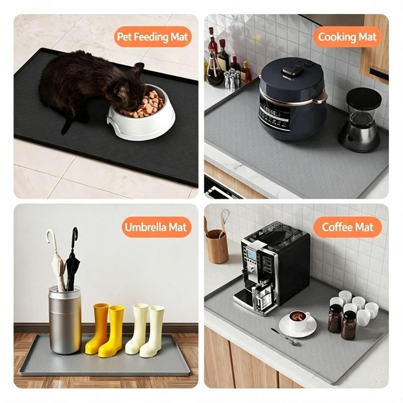 Large Under Sink Tray Flexible Cabinet Floor Mat 34.02 X 22.01 In with Tall Border for Wet Area Coverage Indoors
