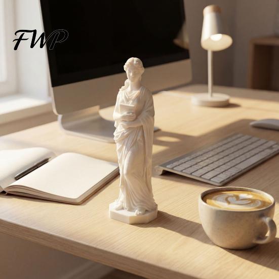 Bedroom Decorative Statue 3D Printed Goddess Figurine Greek Mythology Holding Book Imitation Stone Sculpture for Living Room Home Desk Shelf Decor