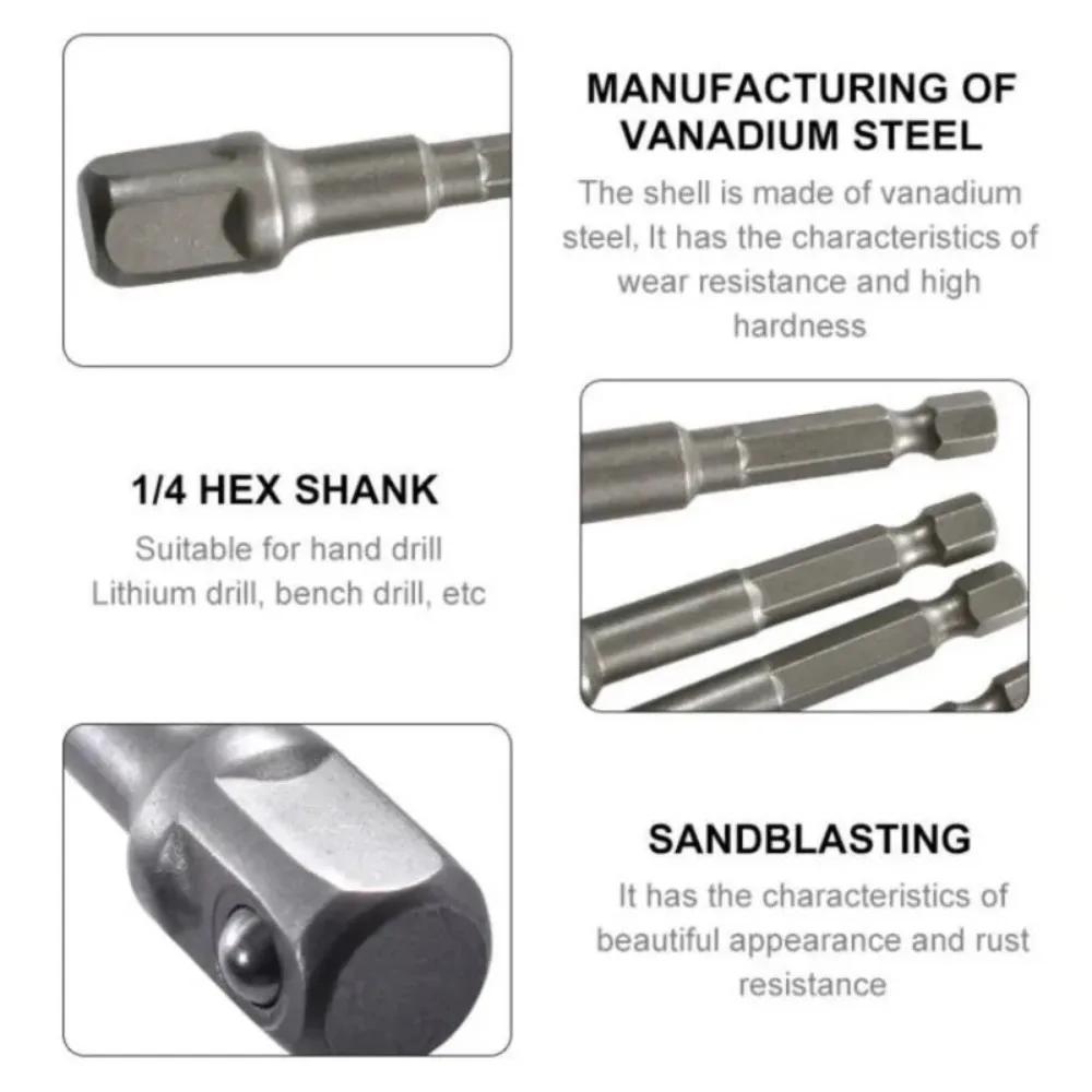 Chrome Vanadium Steel Socket Adapter Seth EX Shank To 1/4 "3/8" 1/2 "Extension Drill Bits Hex Bit Set Power Tools