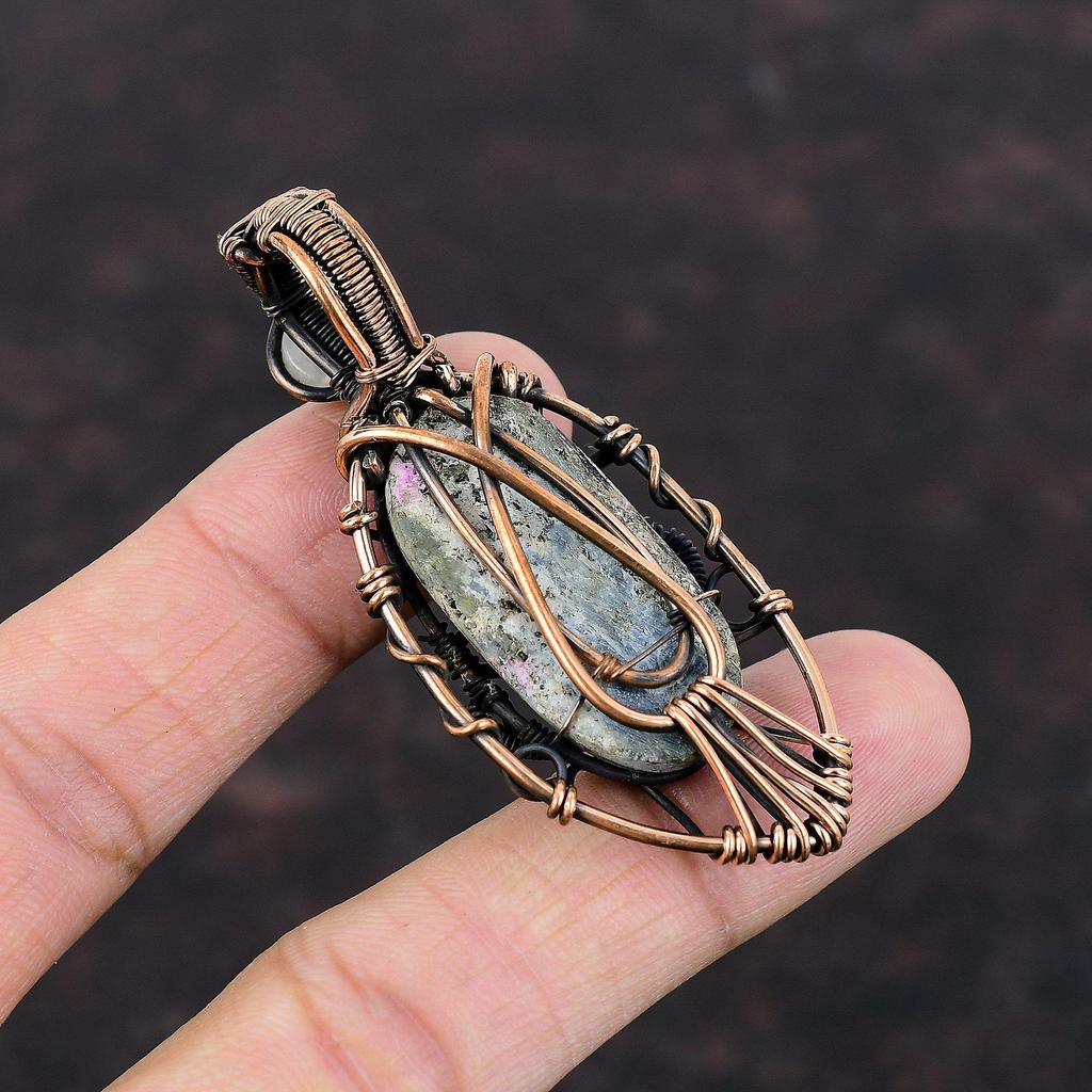 Evil Eye Kyanite Pendant Copper Wire Wrapped Pendant Gemstone Jewelry Rainbow Moonstone Pendant Copper Jewelry Handmade Pendant Gift For Him