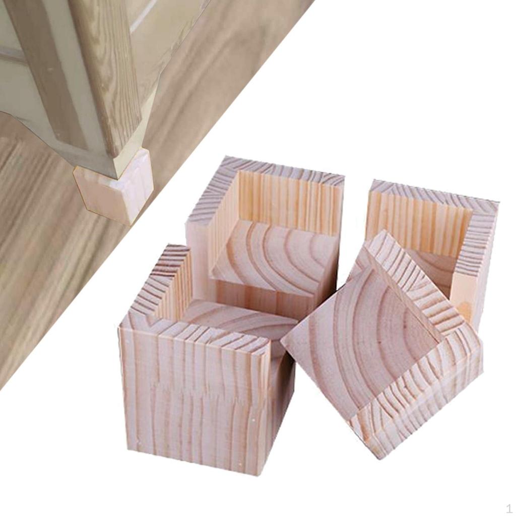 4 Pack Bed Chair Legs Multi-Functional Anti-Slip Wooden Portable Riser Blocks for Sofa Desk Couch