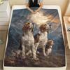 1PC Moonlit Canine Pack Print Flannel Blanket, High quality Comfortable for All Seasons, Home Decor, Warmth and Comfort