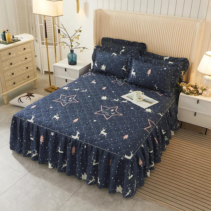 1piece Sheets for Bed Thick Warm Elastic Fitted Queen Mattress Pad Bedspread Bed Skirt Wedding Bedskirt No Pillowcase