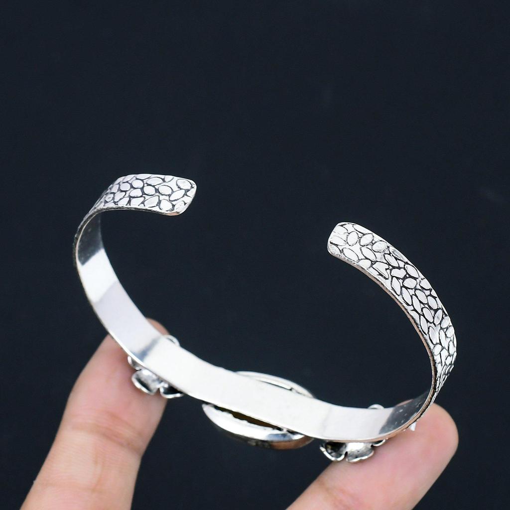 Daughters Day Sale Natural Plume Agate 925 Silver Wife Flower Anniversary Bangle