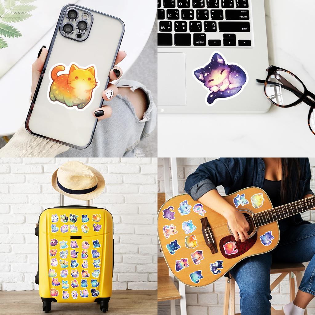 50 Pcs Dreamy Starry Cat Stickers, Creative Cosmic Cartoon Decals for Journal, Luggage, Tech Cases, Unique Christmas Gifts kids