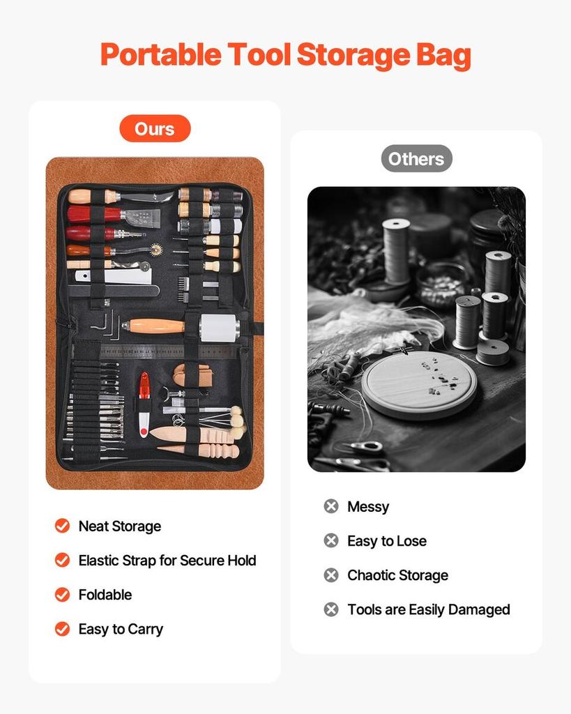 Leather Working Tools Kit 59 PCS Engraving Punching Stamping Sewing Tools