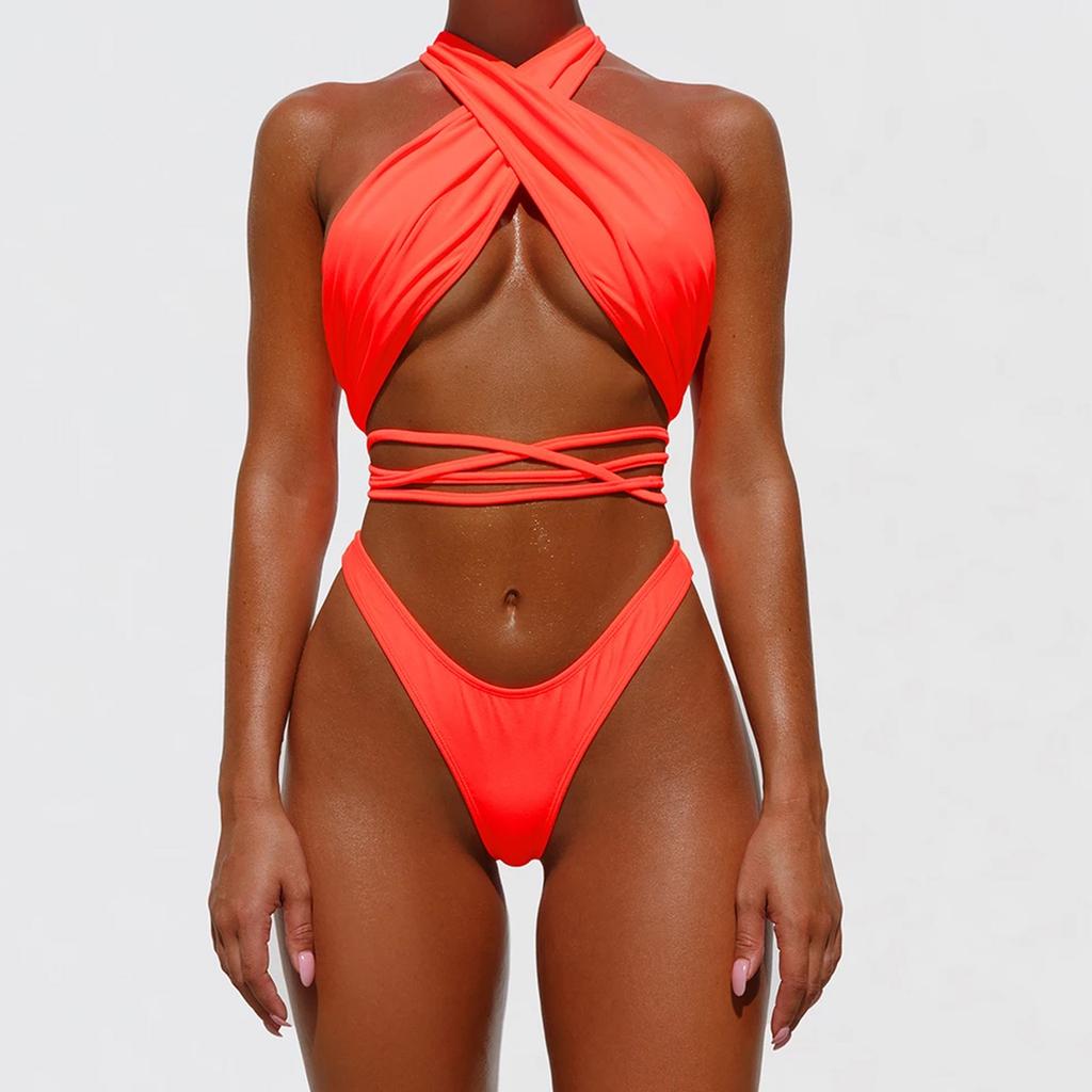 Dámská móda Sexy Bandage Bikiny Barevné dámské plážové plavky