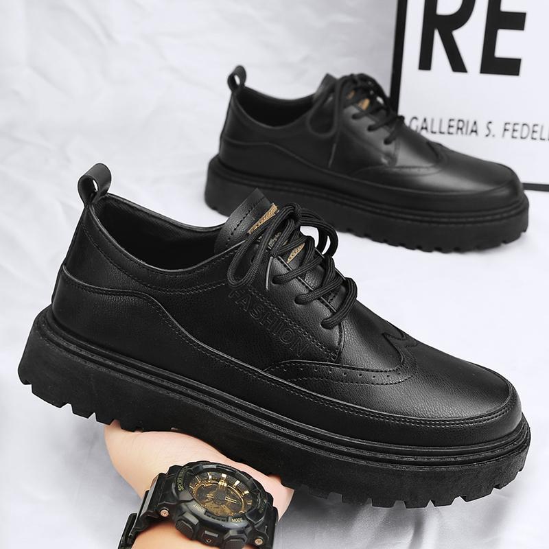 New Fashion Leather Casual Design Shoes Men Flats Platform Shoe Soft Sole Sports Sneakers Man Comfortable Lace Up Black Footwear