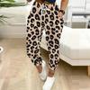 Summer Ladies Leopard Print Printed Sweatpants Loose Fit Drawstring Joggers Elastic Cuff Daily Casual Pants